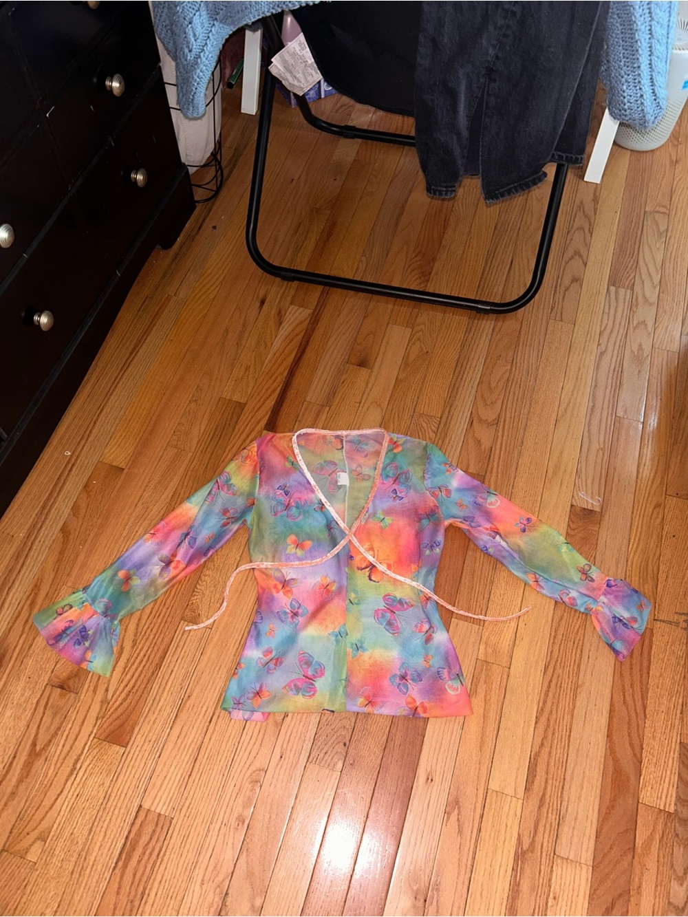 Sheer Tie-Front Multi-Color Floral Wrap Top vintage
